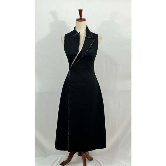 MONTSAND Sz S Small 4 US 8 UK Black Shimmer Faint Pinstripe Midi Dress NWT